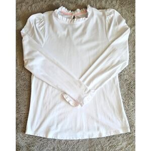Boden Frill Neck Top Blouse, Cotton -Tencel Modal, Long Sleeve, Soft,  Sz 10